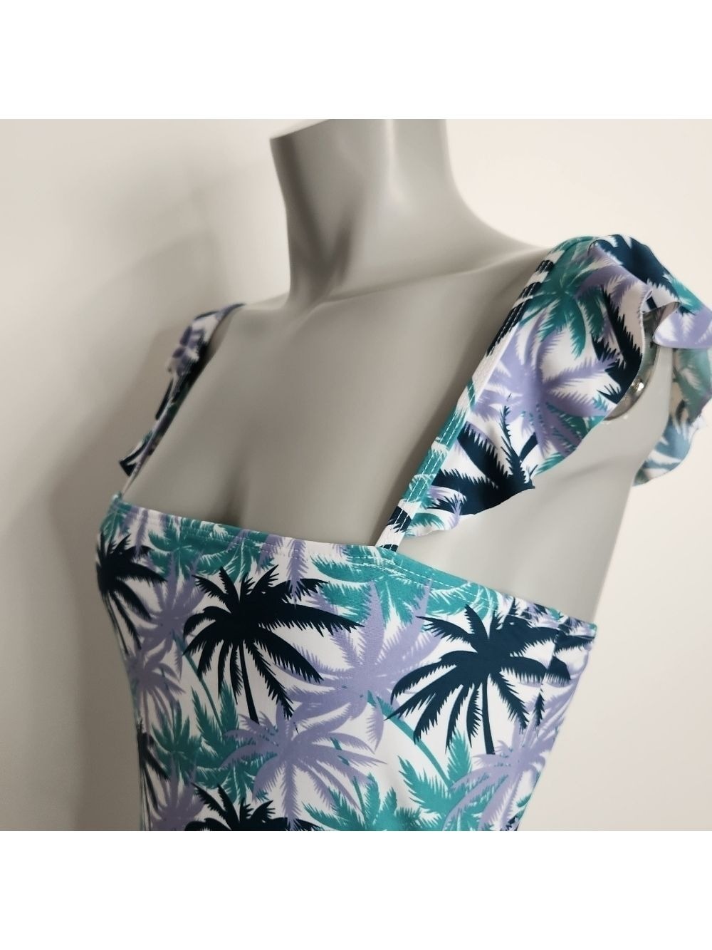 Jones New York Tropical Palm Print One Piece Ruffle Strap Bathing Suit Size M - Picture 9 of 13